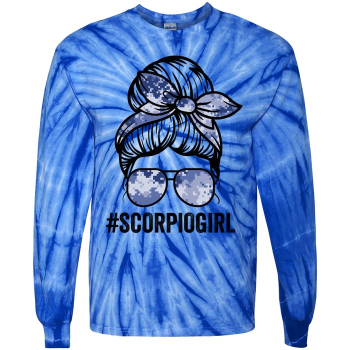 Scorpio Zodiac Signs Messy Bun Astrology Birthday Gift Tie-Dye Long Sleeve Shirt