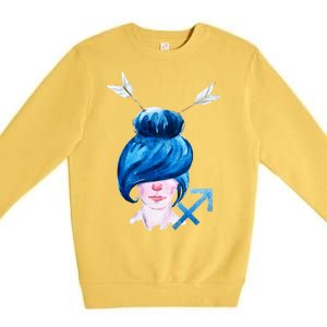 Sagitarius Zodiac Sign Watercolor Illustration Premium Crewneck Sweatshirt