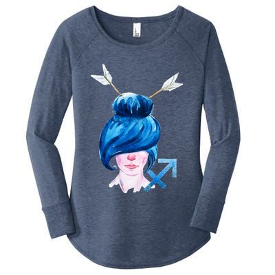 Sagitarius Zodiac Sign Watercolor Illustration Women's Perfect Tri Tunic Long Sleeve Shirt
