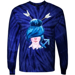 Sagitarius Zodiac Sign Watercolor Illustration Tie-Dye Long Sleeve Shirt