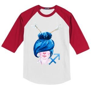 Sagitarius Zodiac Sign Watercolor Illustration Kids Colorblock Raglan Jersey