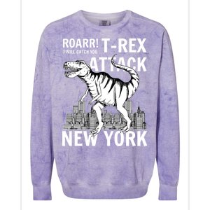 T-Rex Attacks New York Colorblast Crewneck Sweatshirt