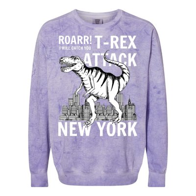 T-Rex Attacks New York Colorblast Crewneck Sweatshirt