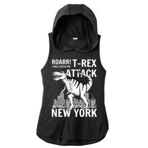 T-Rex Attacks New York Ladies PosiCharge Tri-Blend Wicking Draft Hoodie Tank