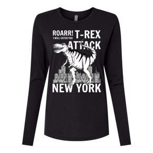 T-Rex Attacks New York Womens Cotton Relaxed Long Sleeve T-Shirt