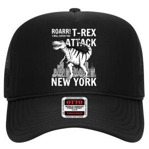 T-Rex Attacks New York High Crown Mesh Back Trucker Hat