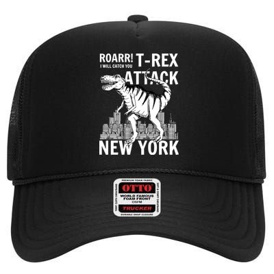 T-Rex Attacks New York High Crown Mesh Back Trucker Hat