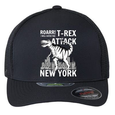 T-Rex Attacks New York Flexfit Unipanel Trucker Cap