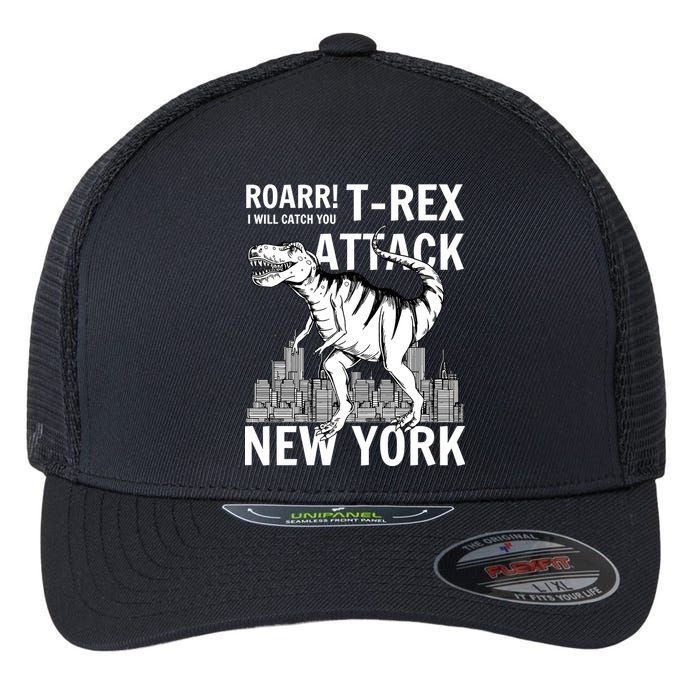 T-Rex Attacks New York Flexfit Unipanel Trucker Cap