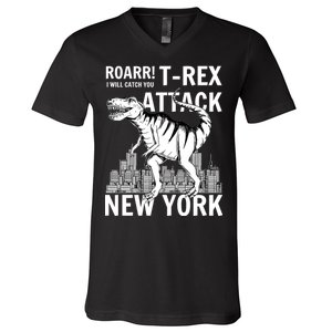 T-Rex Attacks New York V-Neck T-Shirt