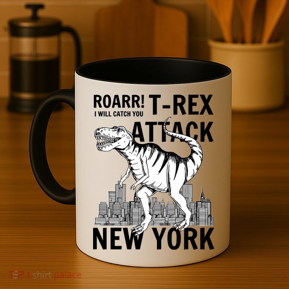 T-Rex Attacks New York Mug