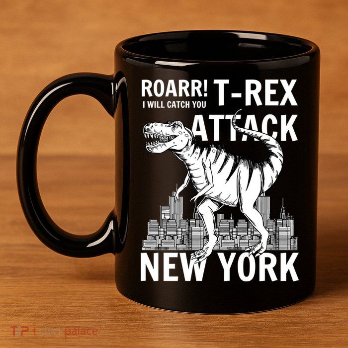 T-Rex Attacks New York 11oz C Handle Ceramic Mug