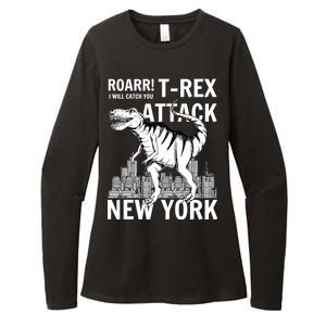 T-Rex Attacks New York Womens CVC Long Sleeve Shirt