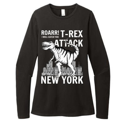 T-Rex Attacks New York Womens CVC Long Sleeve Shirt