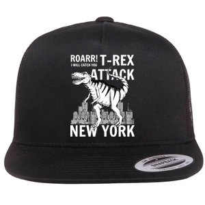 T-Rex Attacks New York Flat Bill Trucker Hat