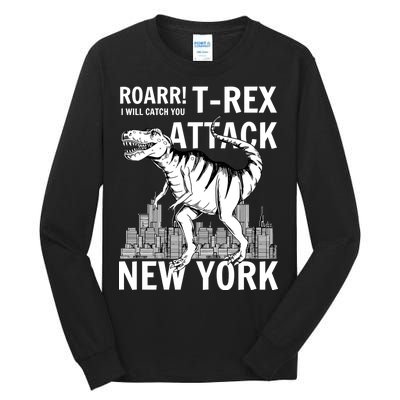 T-Rex Attacks New York Tall Long Sleeve T-Shirt