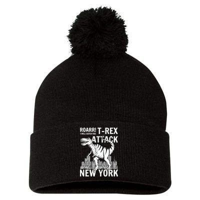 T-Rex Attacks New York Pom Pom 12in Knit Beanie