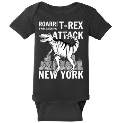 T-Rex Attacks New York Baby Bodysuit