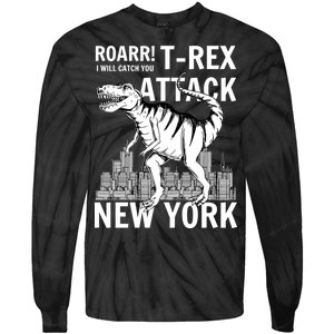 T-Rex Attacks New York Tie-Dye Long Sleeve Shirt