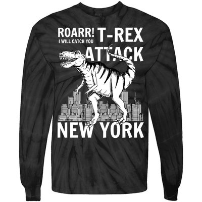 T-Rex Attacks New York Tie-Dye Long Sleeve Shirt