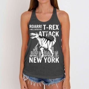 T-Rex Attacks New York Women's Knotted Racerback Tank