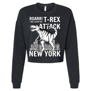 T-Rex Attacks New York Cropped Pullover Crew