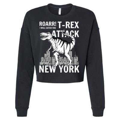 T-Rex Attacks New York Cropped Pullover Crew