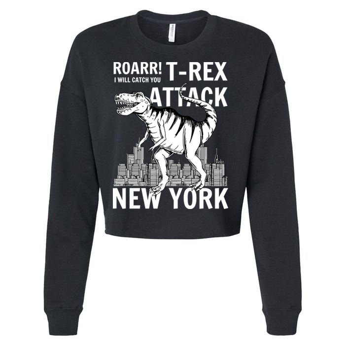 T-Rex Attacks New York Cropped Pullover Crew