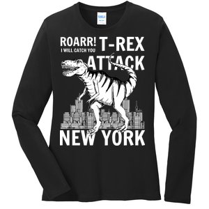 T-Rex Attacks New York Ladies Long Sleeve Shirt