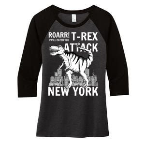 T-Rex Attacks New York Women's Tri-Blend 3/4-Sleeve Raglan Shirt