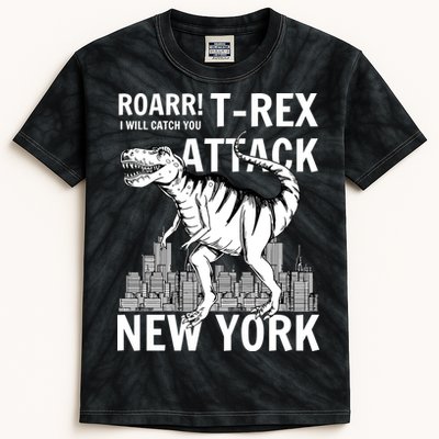 T-Rex Attacks New York Kids Tie-Dye T-Shirt