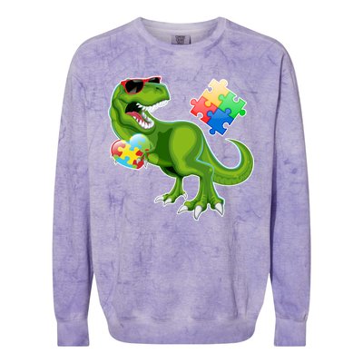 T-Rex Autism Awareness Puzzle Dinosaur  Colorblast Crewneck Sweatshirt