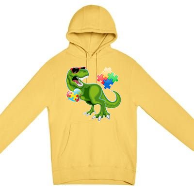 T-Rex Autism Awareness Puzzle Dinosaur  Premium Pullover Hoodie