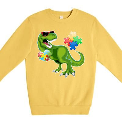 T-Rex Autism Awareness Puzzle Dinosaur  Premium Crewneck Sweatshirt