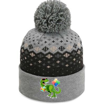 T-Rex Autism Awareness Puzzle Dinosaur  The Baniff Cuffed Pom Beanie