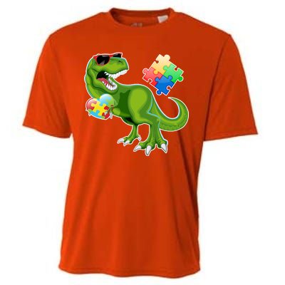 T-Rex Autism Awareness Puzzle Dinosaur  Cooling Performance Crew T-Shirt