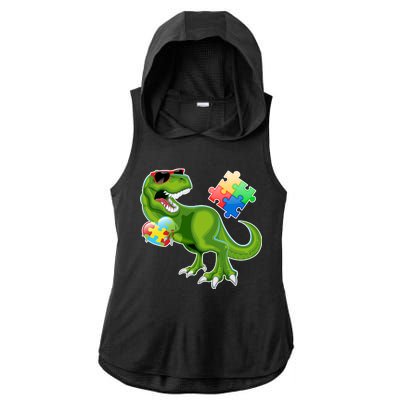 T-Rex Autism Awareness Puzzle Dinosaur  Ladies PosiCharge Tri-Blend Wicking Draft Hoodie Tank