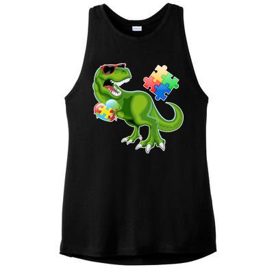 T-Rex Autism Awareness Puzzle Dinosaur  Ladies PosiCharge Tri-Blend Wicking Tank