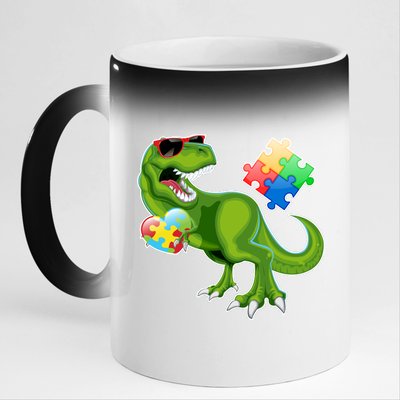 T-Rex Autism Awareness Puzzle Dinosaur  11oz Black Color Changing Mug