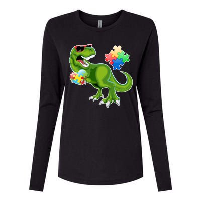 T-Rex Autism Awareness Puzzle Dinosaur  Womens Cotton Relaxed Long Sleeve T-Shirt