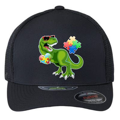 T-Rex Autism Awareness Puzzle Dinosaur  Flexfit Unipanel Trucker Cap