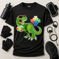 T-Rex Autism Awareness Puzzle Dinosaur  Cooling Performance Crew T-Shirt
