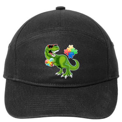 T-Rex Autism Awareness Puzzle Dinosaur  7-Panel Snapback Hat