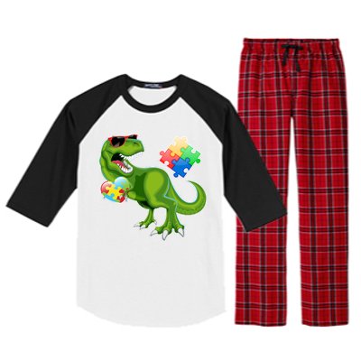 T-Rex Autism Awareness Puzzle Dinosaur  Raglan Sleeve Pajama Set