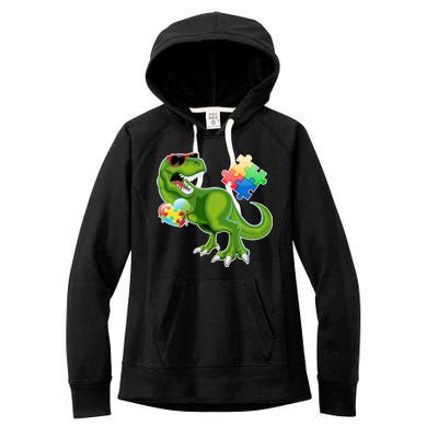 T-Rex Autism Awareness Puzzle Dinosaur  Women's Fleece Hoodie