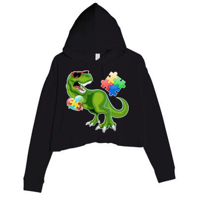 T-Rex Autism Awareness Puzzle Dinosaur  Crop Fleece Hoodie