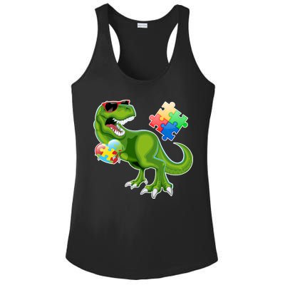 T-Rex Autism Awareness Puzzle Dinosaur  Ladies PosiCharge Competitor Racerback Tank