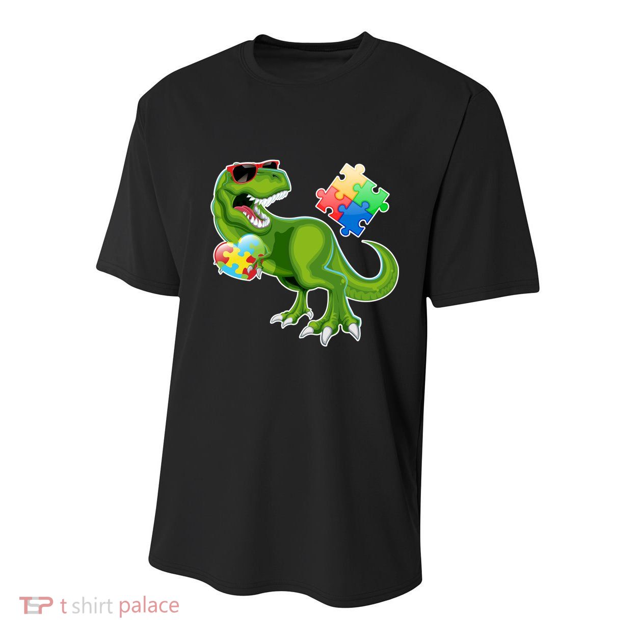 T-Rex Autism Awareness Puzzle Dinosaur  Youth Performance Sprint T-Shirt