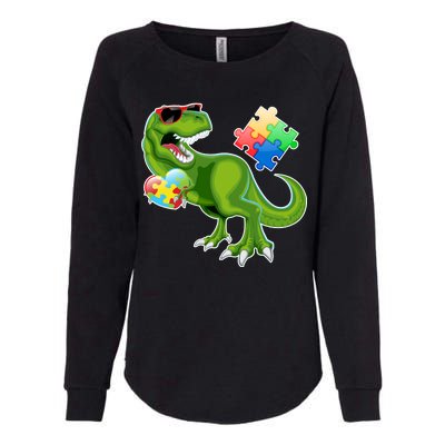 T-Rex Autism Awareness Puzzle Dinosaur  Womens California Wash Sweatshirt