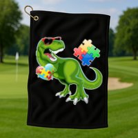 T-Rex Autism Awareness Puzzle Dinosaur  Golf Towel